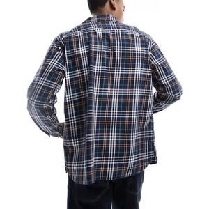 Vintage Tommy Hilfiger 100% Linen Shirt Lion Crest Logo Blue Green Mens Size L